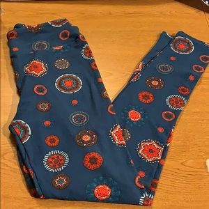 Lularoe leggings OS Slate Teal Circles Stars Aztec